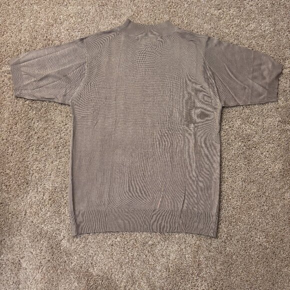 Vintage Sweater Womens S Beige 100% Silk Fine Knit Mock Neck Oversized SS - Picture 2 of 8